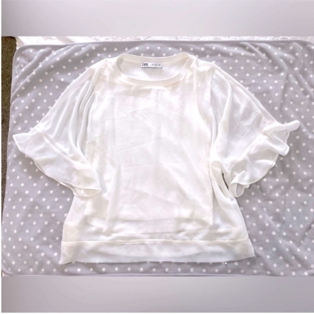 Zara White Ruffle-Sleeve Tunic Top